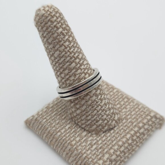 Size 9.5 Sterling Silver Double Line Solid Unisex Ring A1652 - Picture 2 of 7